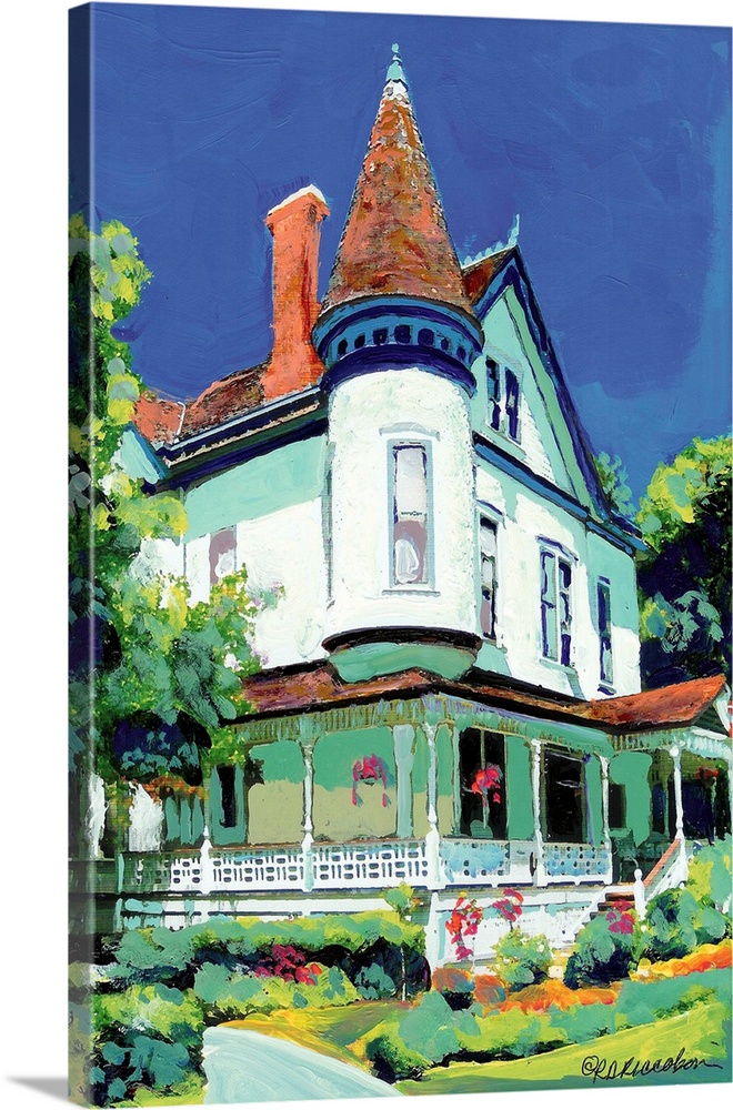 Christian House, San Diego, painting by RD Riccoboni, is a Queen Anne style house. Queen Anne's are composed of a number o...