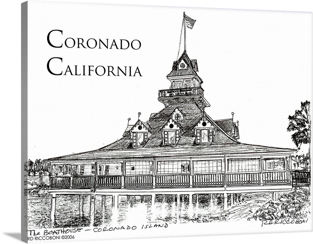Coronado California by RD Riccoboni. A pen and ink drawing of the famous Coronado victorian boathouse. Once the boathouse ...