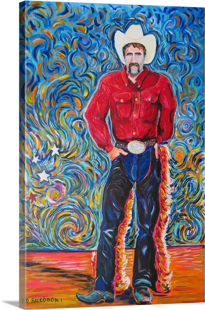 Rodeo Cowboy with Red Shirt best all around Cowboy Champ by RD Riccoboni.
