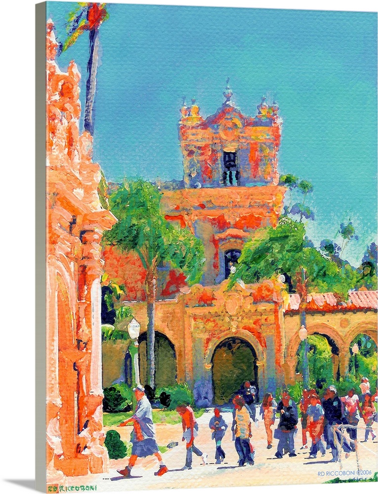 Field Trip, painting by american artist RD Riccoboni takes place in San Diego California Balboa Park. Beautiful Spanish Co...