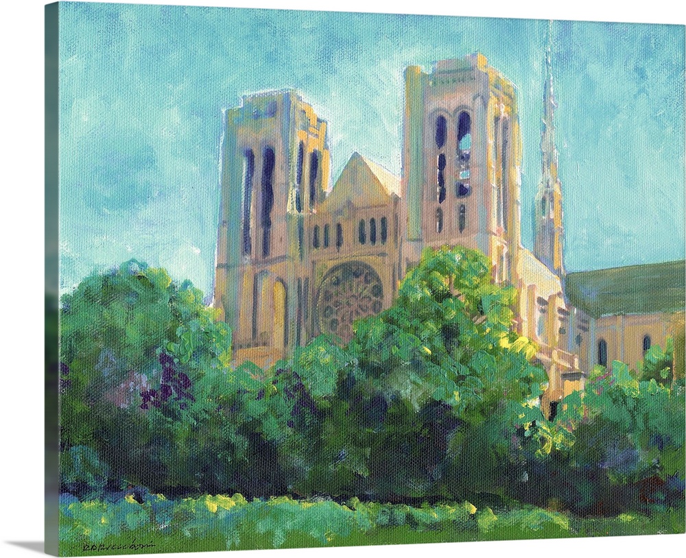 Grace Cathedral, San Francisco, California, painting by RD Riccoboni. Grace Cathedral is located on Nob Hill.  It is the E...