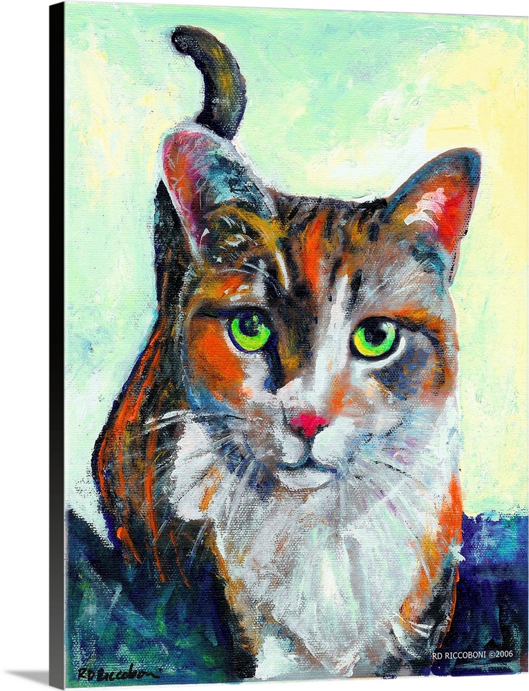 Hello There, Cat Portrait of Kate by RD Riccoboni, A calico tabby. A calico cat is not a breed of cat, it is a color patte...