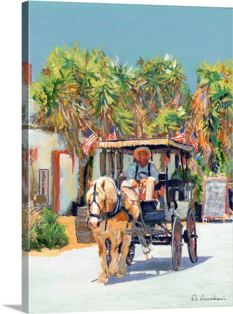 Holiday Ride in The Park, painting of Old Town San Diego, California by RD Riccoboni.