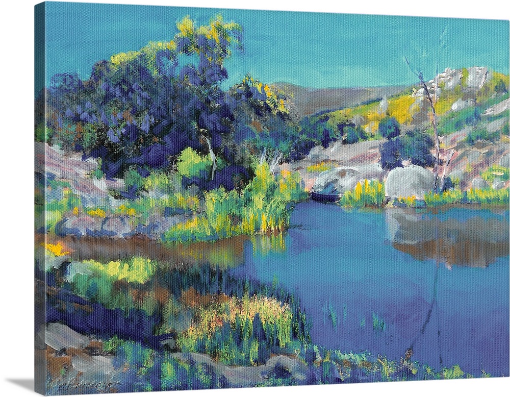 Lake Labrador painting by RD Riccoboni.  In the mountains of San Diego, California ranch country.