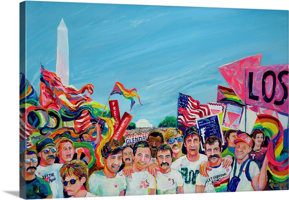 LGBT March in Washington DC. Gay pride parade party and march in the US Capitol captured in painting.