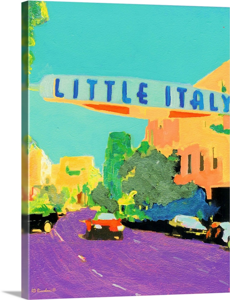 The famous Little Italy Neighborhood sign on India Street in San Diego, California.  Contemporary painting by RD Riccoboni...