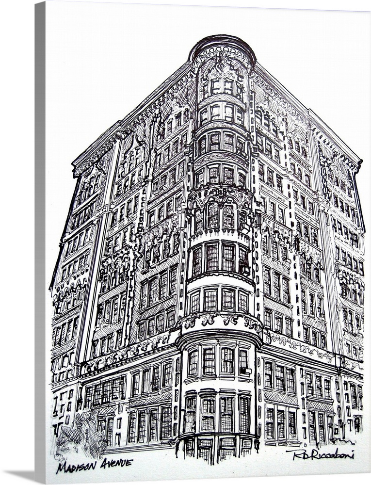 Madison Avenue, New York City, pen and ink drawing by RD Riccoboni.