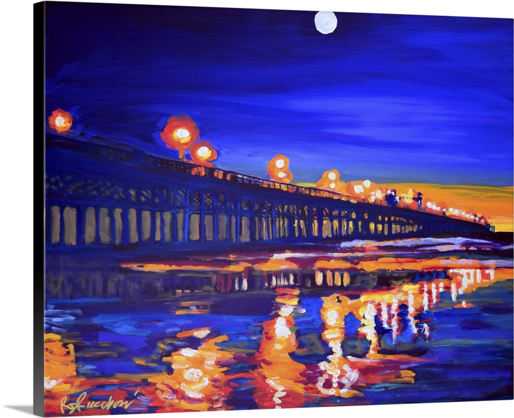Oceanside California Pier at Night by RD Riccoboni.  Sunset with a full moon.