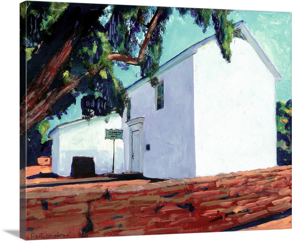 Contemporary painting of the Old Adobe chapel, one of the oldest buildings in California, originally a house it became a c...