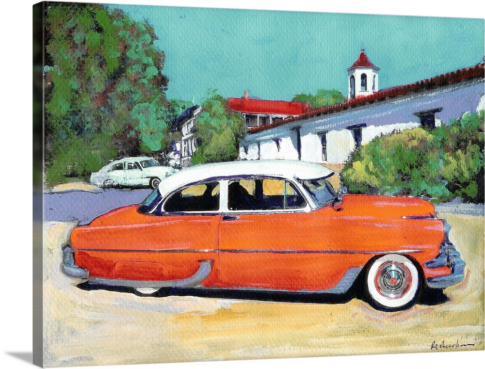 Orange Beast In Old Town San Diego, California, painting by RD RIccoboni. Classic automobile portrait on Mason Street in t...