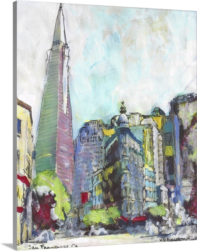 San Francisco Streets by artist RD Riccoboni. The contemporary scene shows this California City skyline with the Trans Ame...