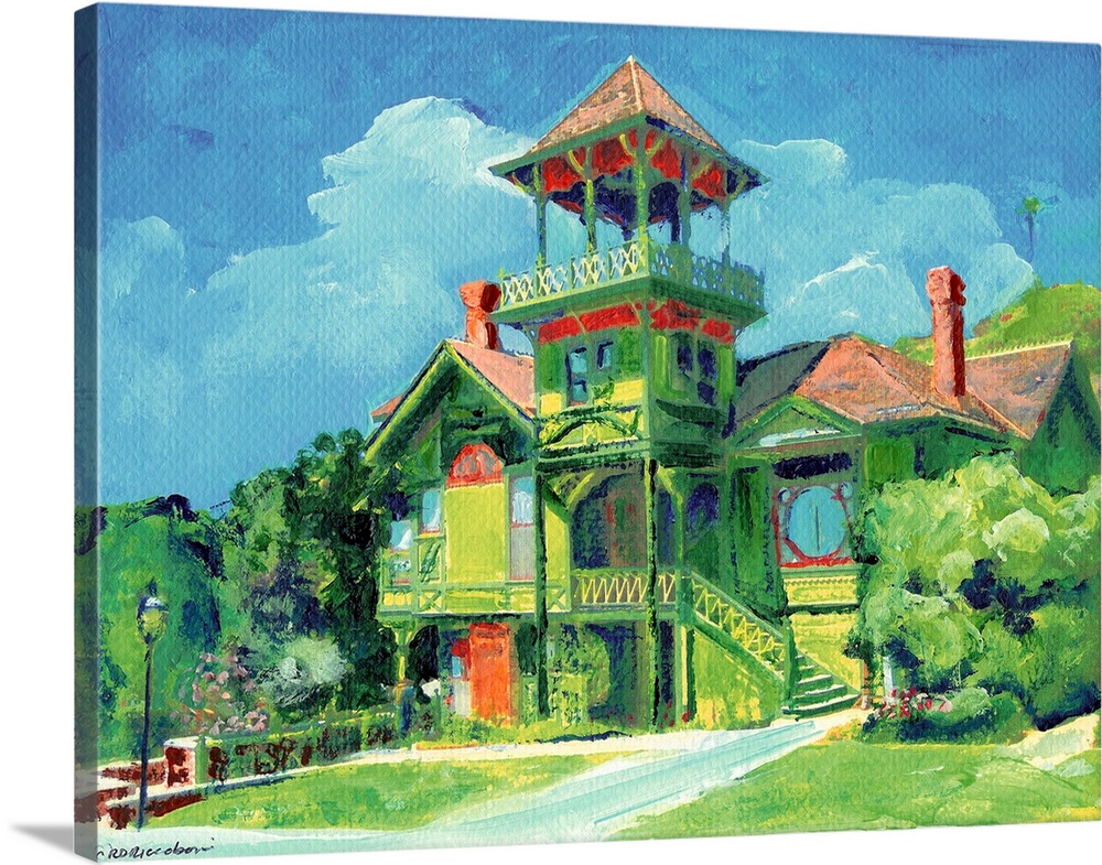 Sherman-Gilbert House, painted by San Diego artist RD Riccoboni, was built in 1887 and is a Stick Eastlake Victorian House...