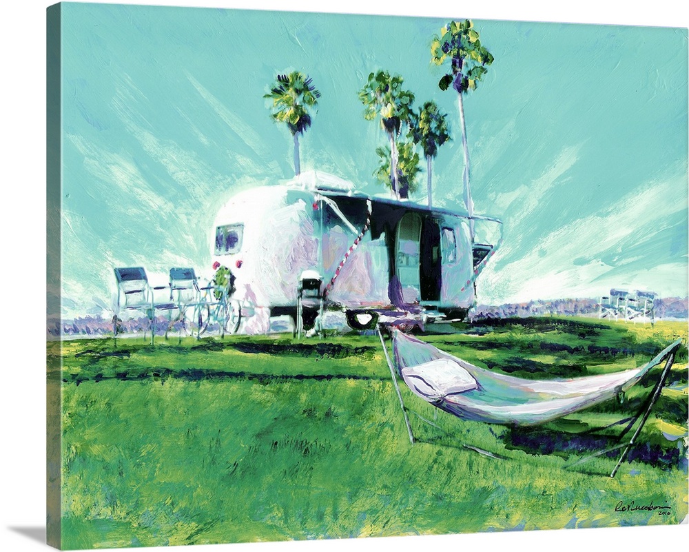 Stella's World.  Acrylic painting by painter RD Riccoboni, the Art Traveler.  Stella the Air Stream in San Diego and Missi...