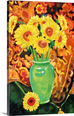 Sunflowers In A Green Vase