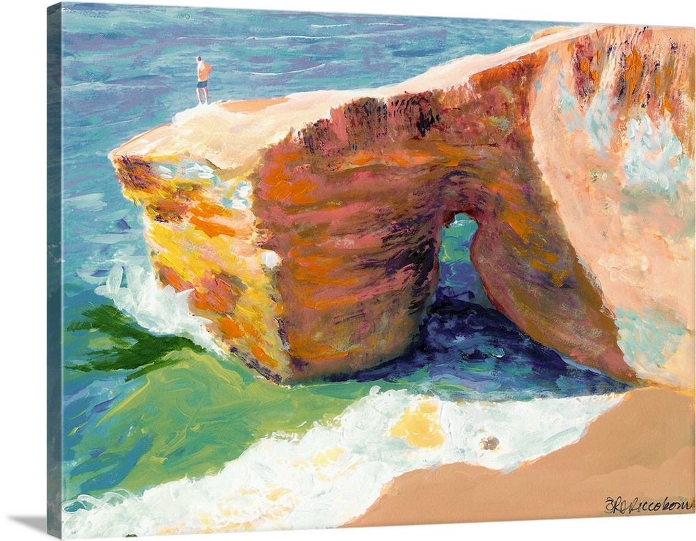 Landscape painting of a man standing at the edge of a cliff at Sunset Cliffs Point in Loma, San Diego, California