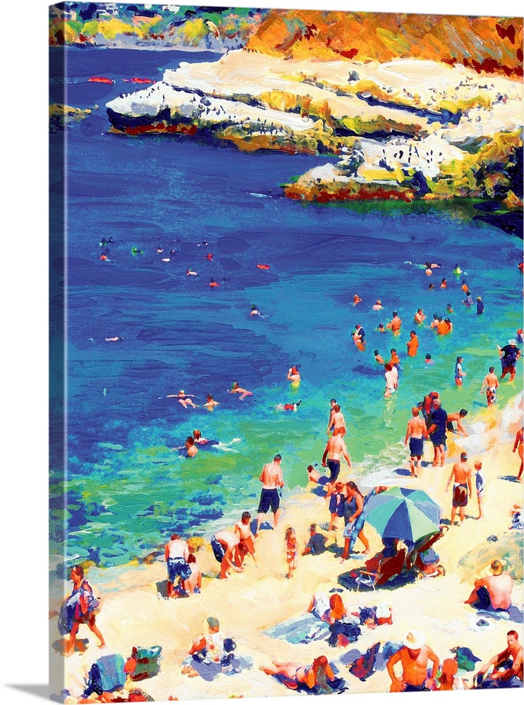 Summer at The La Jolla Cove, San Diego by RD Riccoboni. Beach crowd enjoying the shore and crystal clear ocean waters in b...