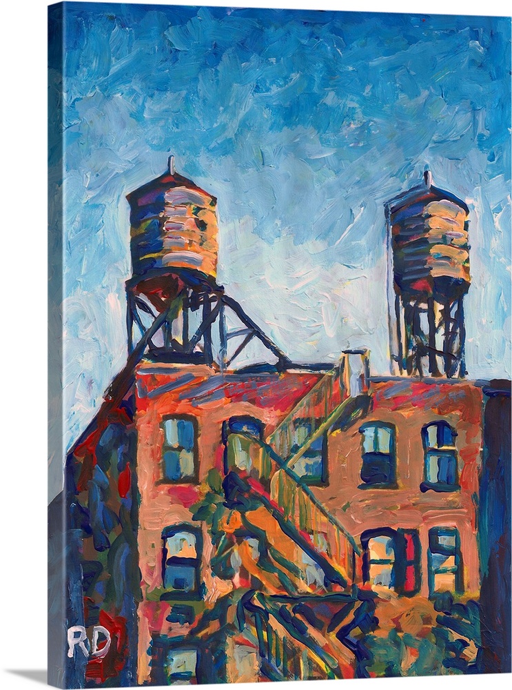 Two Water Towers New York City Stretched Canvas Print