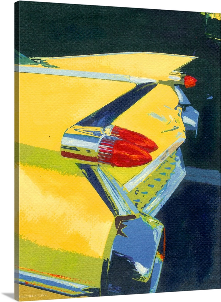 Yellow Fin, an urban sleek and sharp contemporary painting of Eldorado tail fin by American artist RD Riccoboni, for the c...