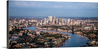 Aerial View Of Canary Wharf, River Thames, London, England