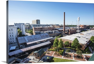 Aerial view of the warehouses at the American Tobacco Historic District, Durham, NC