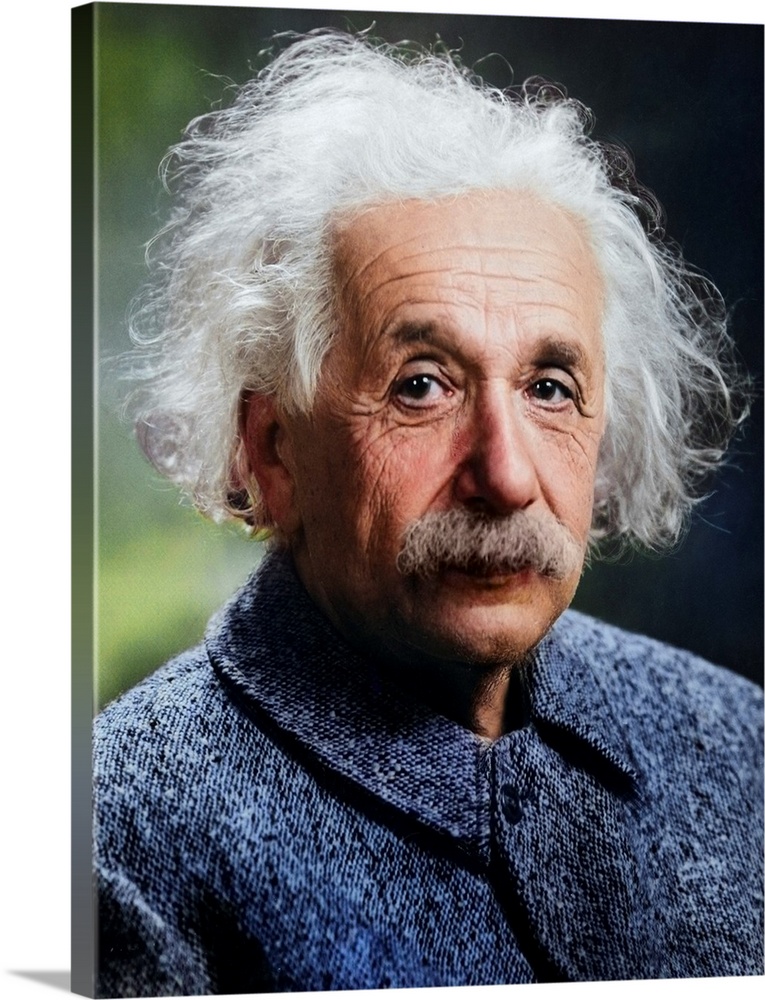 Cropped photograph of Albert Einstein. Originally taken by Orren Jack Turner, Princeton, N.J. 1947. Colorized.