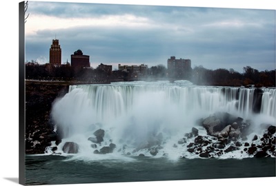 America Falls At Niagara Falls With United States Visitor Center, New York
