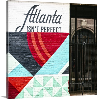 Atlanta Isn't Perfect geometric mural on the side of Switchyards, Atlanta, Georgia