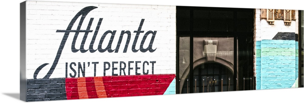 Atlanta Isn't Perfect, geometric mural featuring a quote by Ryan Gravel, on the side of Switchyards, downtown Atlanta, Geo...