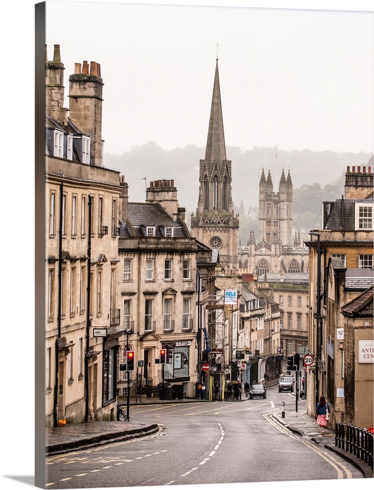 Vertical photograph of the picturesque street view in the ancient city of Bath, England.