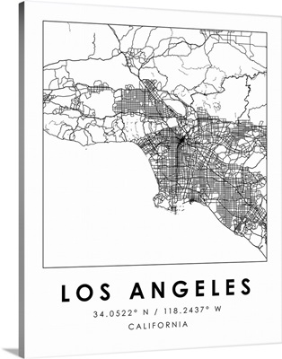 Black and White Minimal City Map Of Los Angeles