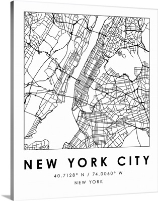 Black and White Minimal City Map Of New York City