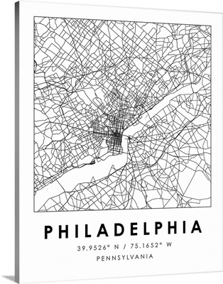 Black and White Minimal City Map Of Philadelphia