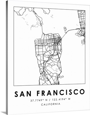 Black and White Minimal City Map Of San Francisco