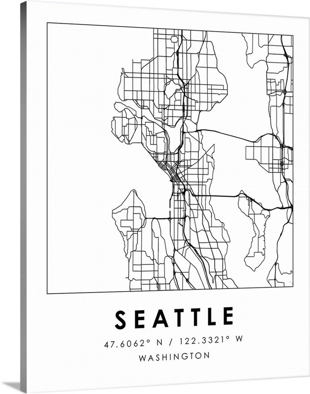 Black and White Minimal City Map Of Seattle | Great Big Canvas