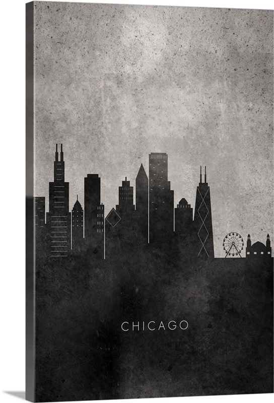 Black and White Minimalist Chicago Skyline Wall Art