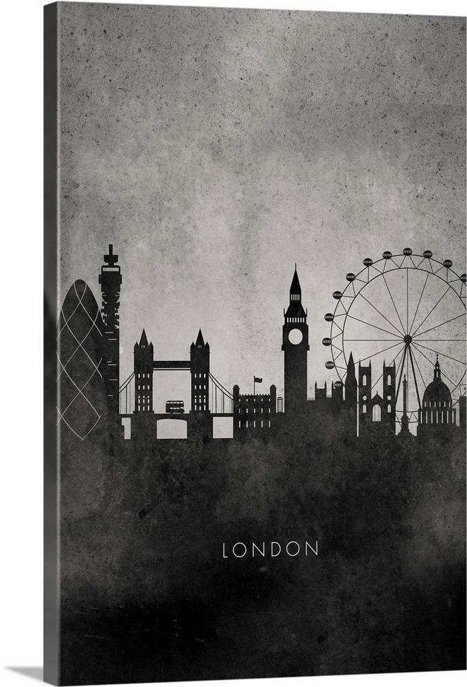 Black and White Minimalist London Skyline Wall Art, Canvas Prints