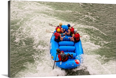 Blue Raft In Whitewater Rapids