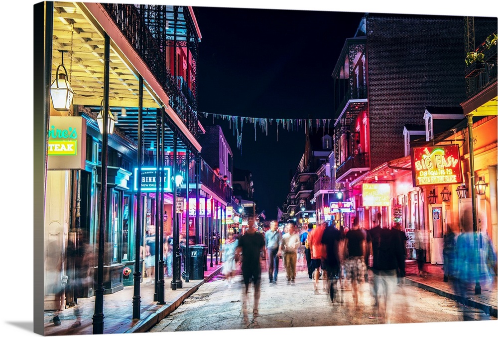 Snapshot of Bourbon street at night in New Orleans, Louisiana.