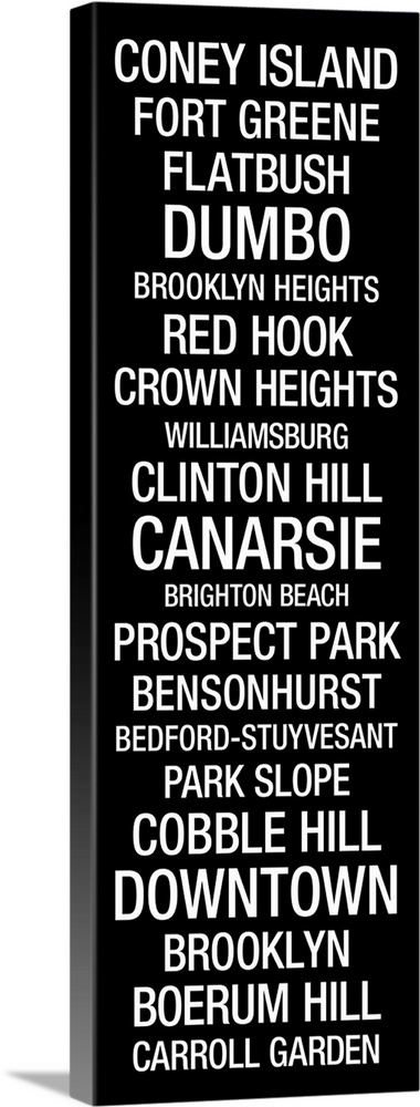 Bus roll canvas of various areas in Brooklyn listed from top to bottom.