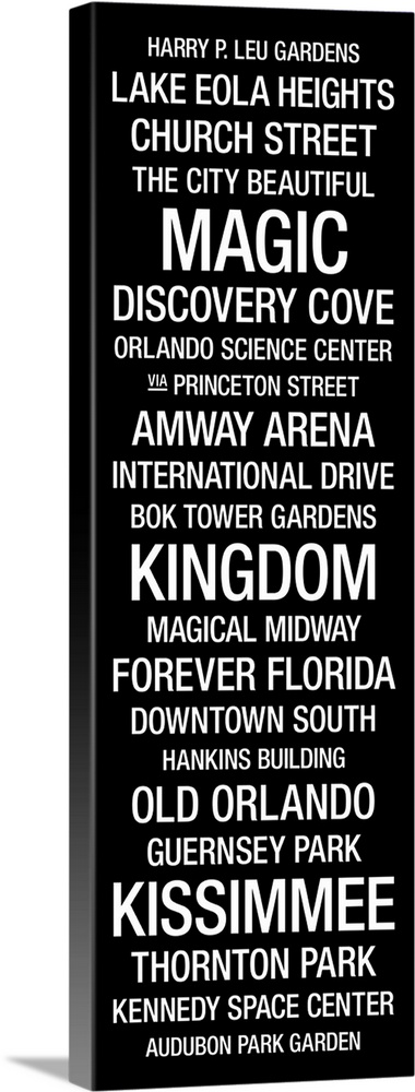 Tall bus roll on canvas of different areas in Orlando.