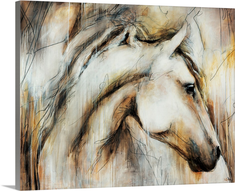 Elegant painting of a horse done in muted earth tones.