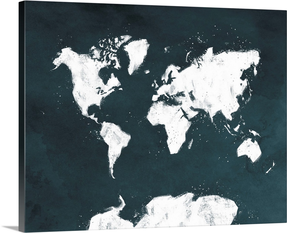 World map artwork with sketch-like details against a navy background.