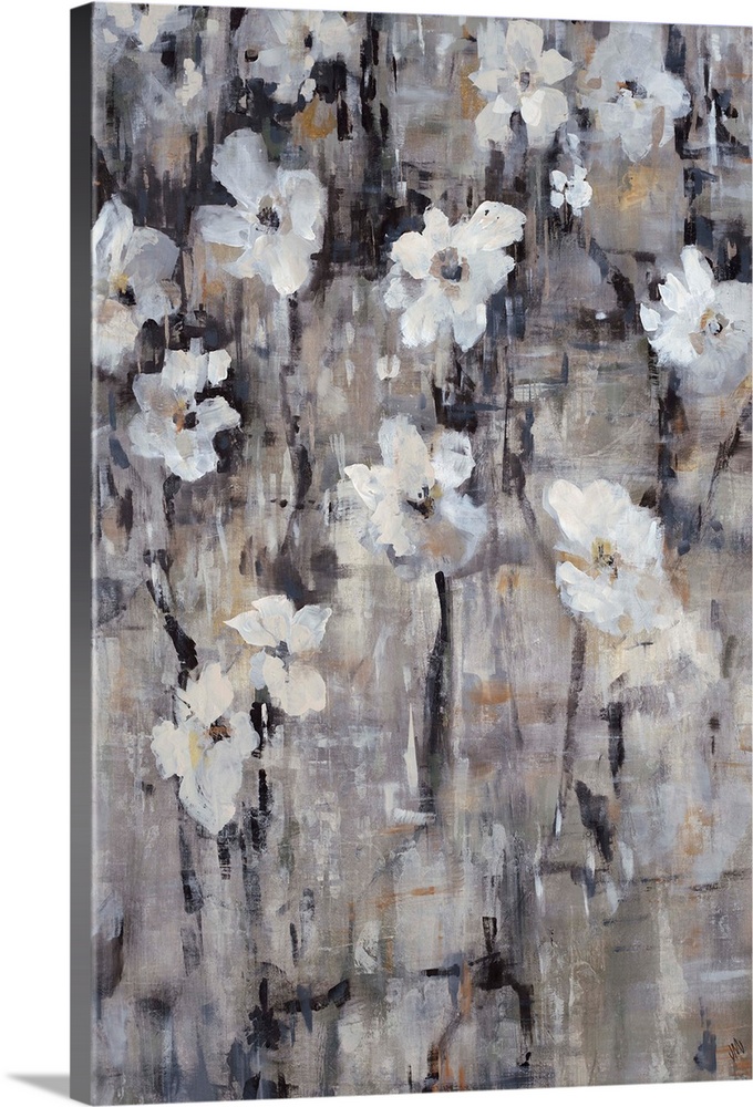 Contemporary painting of gray-toned florals.