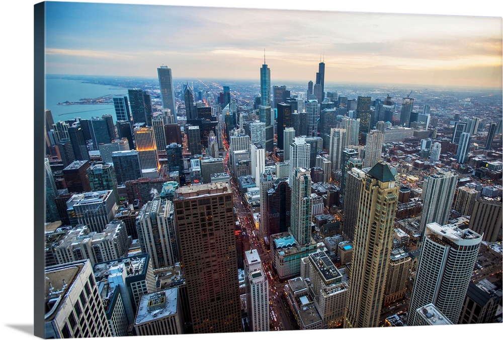 Aerial view of Chicago's skyline in the morning.