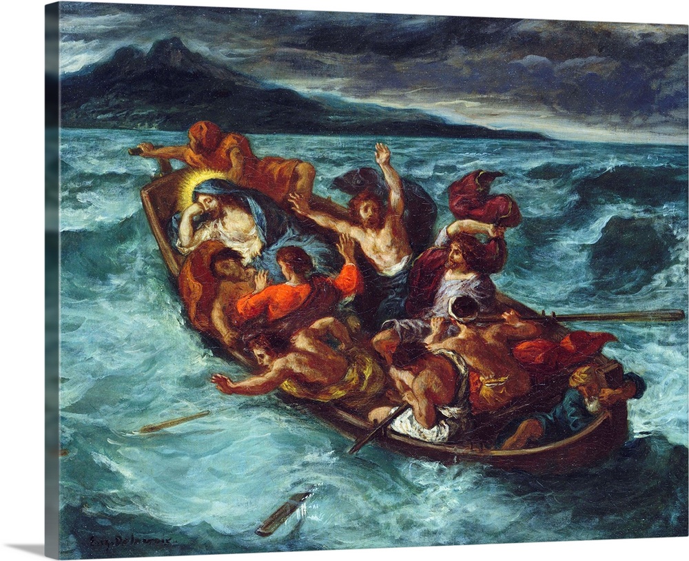Delacroix painted at least six versions of this New Testament lesson in faith: when awakened by his terrified disciples, C...