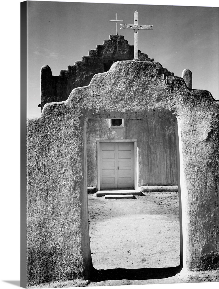Church, Taos Pueblo, New Mexico, 1942, full front view of entrance.