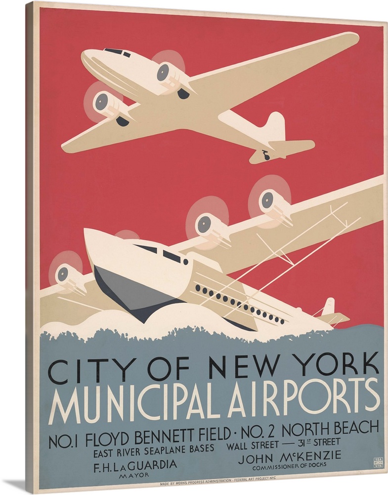 VINTAGE CITY OF NEW YORK MUNICIPAL AIRPORTS ART PRINT POSTER 14" X 11" 1867 