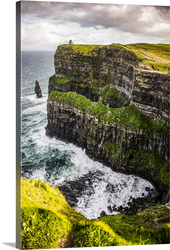 Photograph of O'Brien's Tower, marking the highest point of the Cliffs of Moher in Ireland.