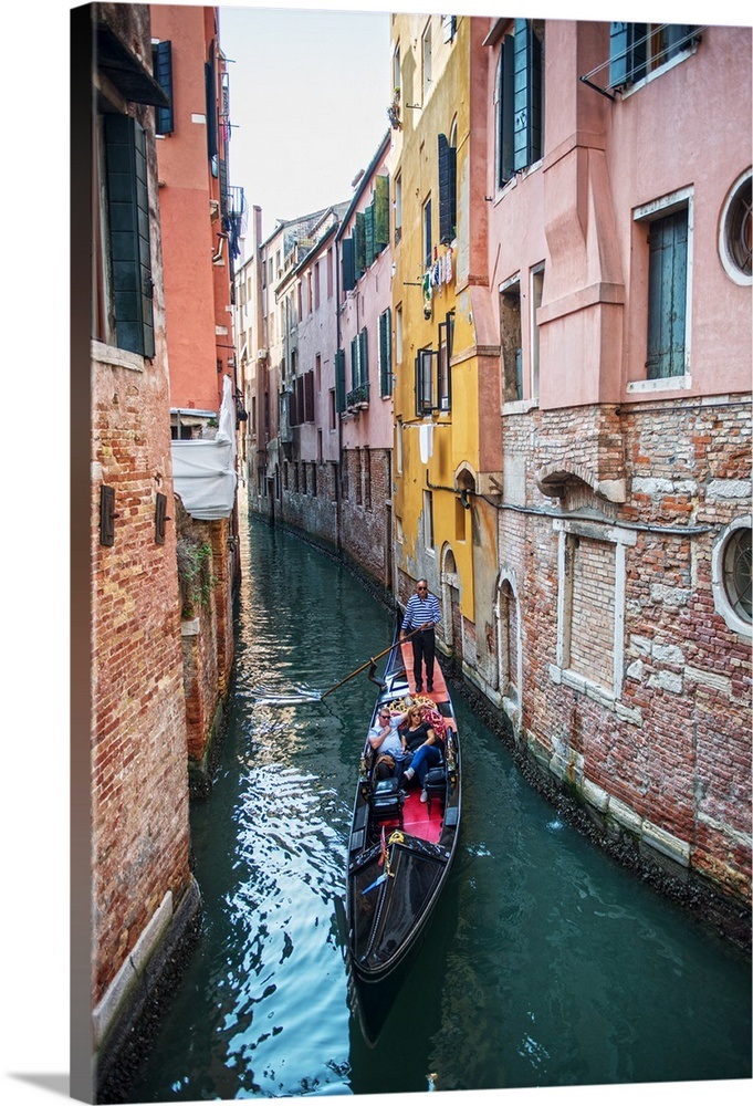 Colorful Canal With a Gondola, Venice, Italy, Europe Wall Art, Canvas