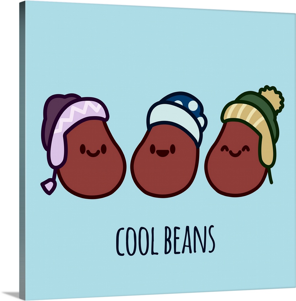 Three stylish kidney beans wearing snowboarding hats.